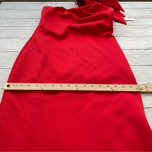 $460 Betsy & Adam Womens Red Ruffled One Shoulder Trumpet Scuba Gown Dress 6 - Picture 6 of 7